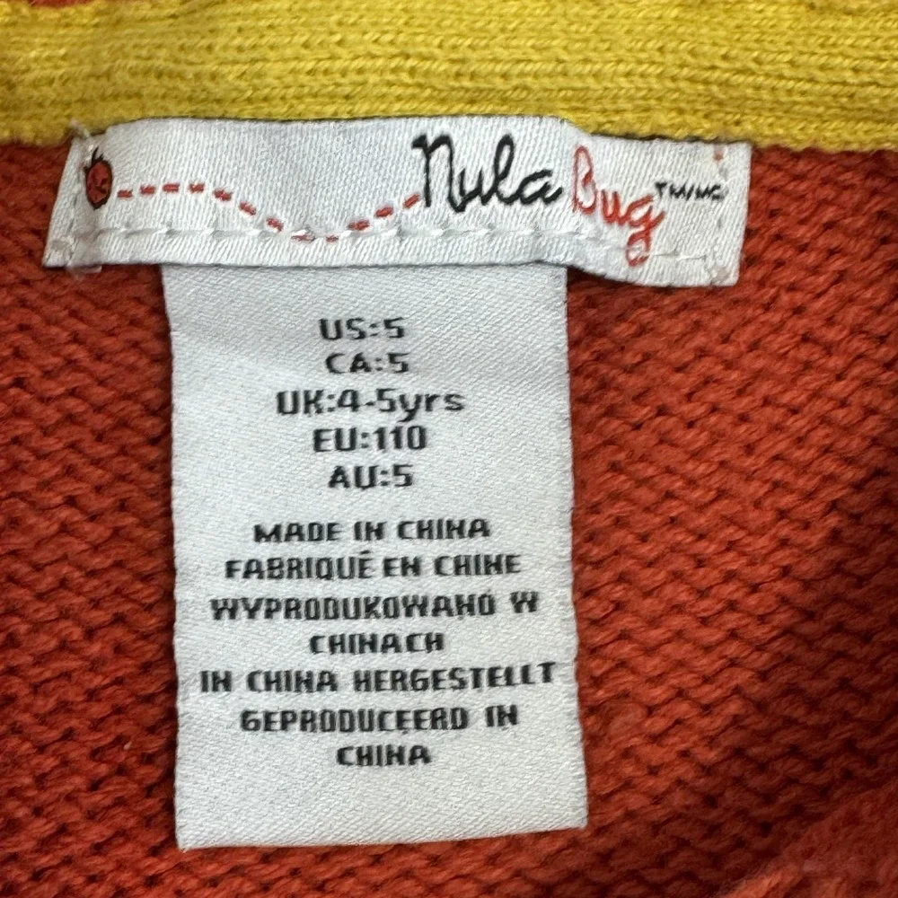 Nula Bug Sweater Dress Girls 5 Orange Gray Striped Fox Knit Long Sleeve Cute Bow
